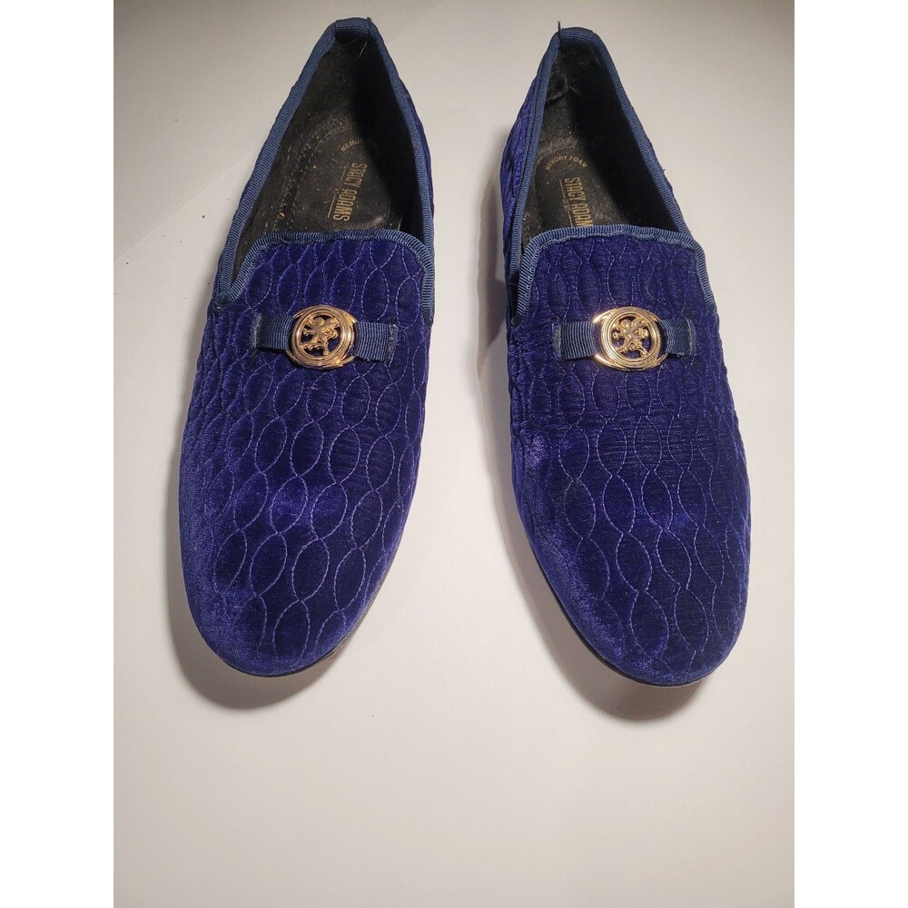 Stacy Adams Mens Blu/ Purp Quilted Velvet Loafers Slip On Gold Medallion 14m